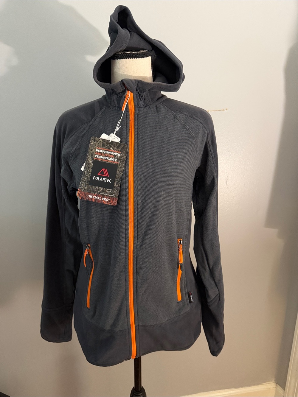 Women’s Charcoal Gray Lightweight Hoodie Jacket with Orange Accents